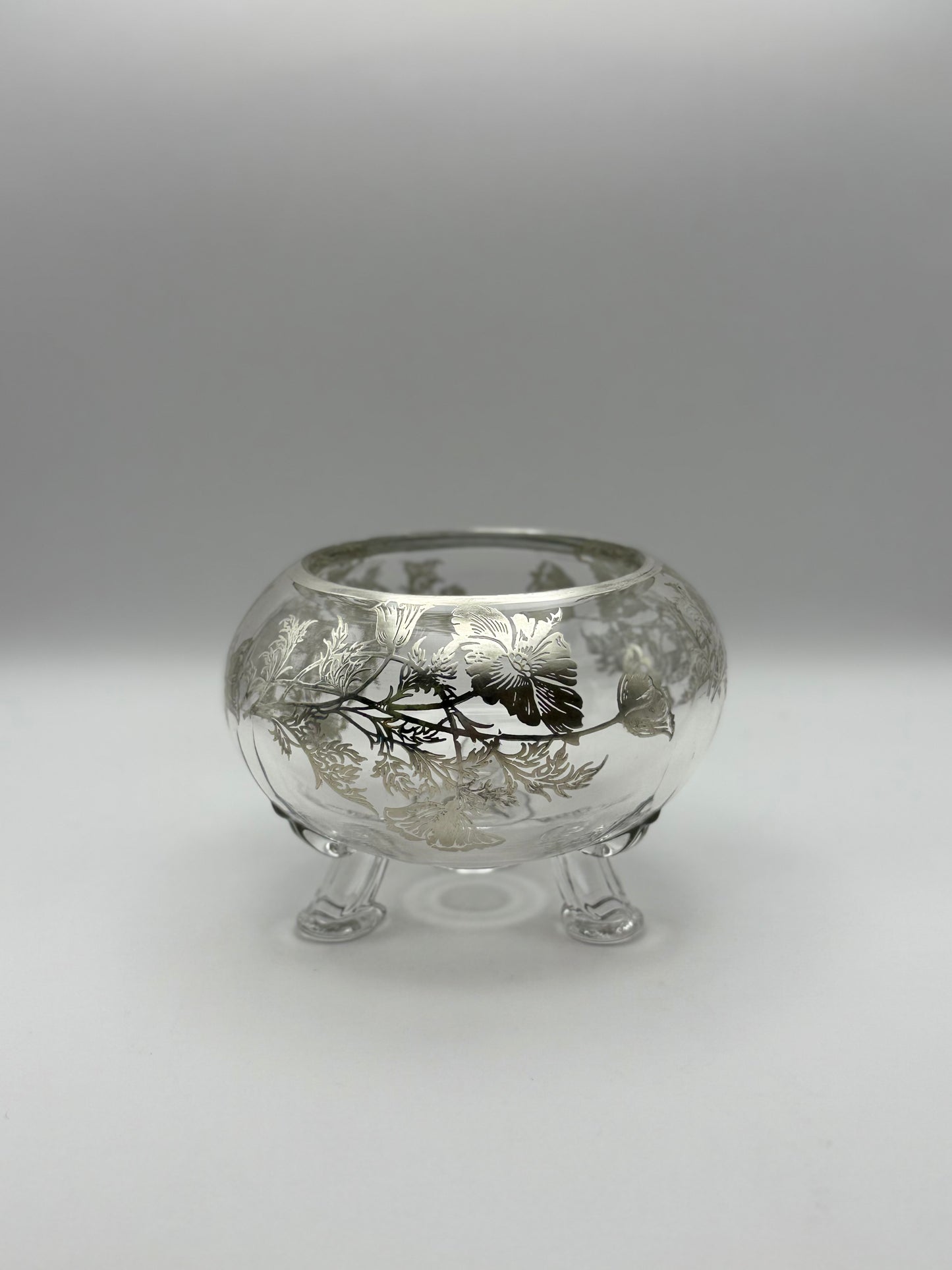 Vintage Sterling Overlay Footed Rose Bowl