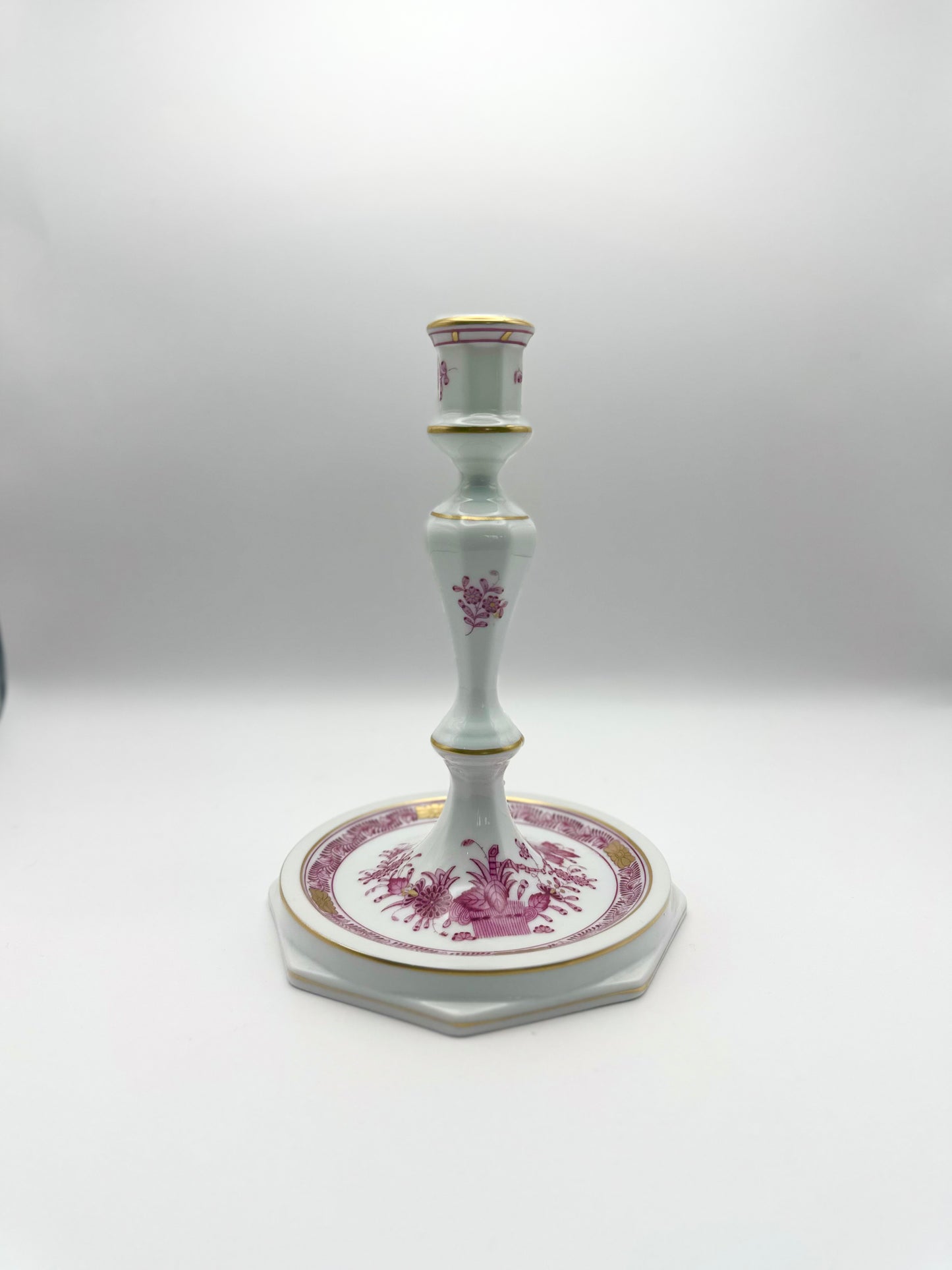 7" Chinese Bouquet Raspberry Candleholder