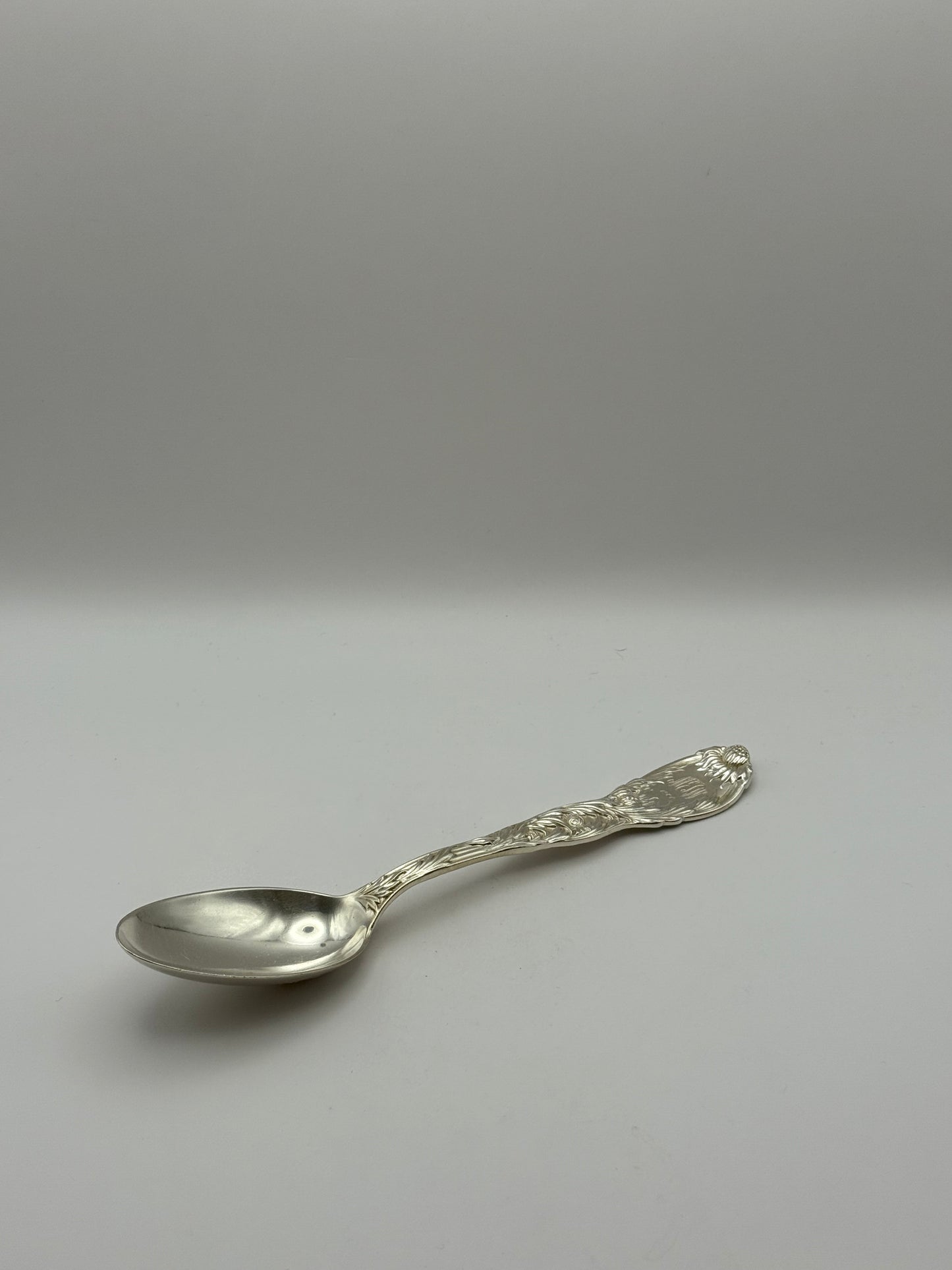 Vintage Tiffany Chrysanthemum Sterling Serving Spoon 8.25”