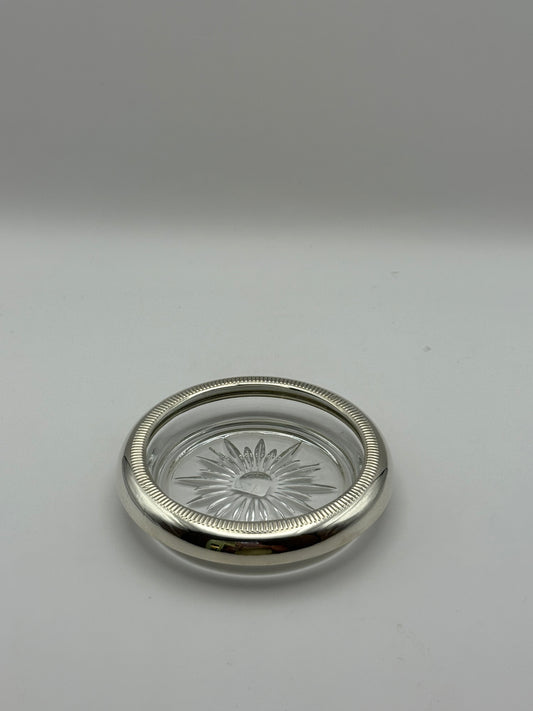 Vintage Sterling Rim Glass Coaster