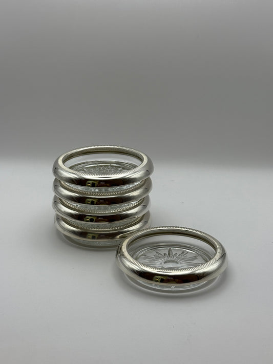 Vintage Sterling Rim Glass Coasters
