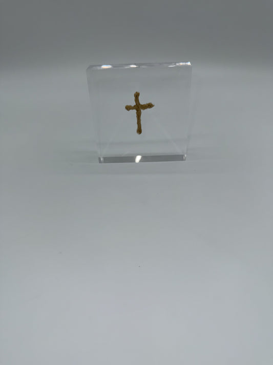 Acrylic Block Gold Cross