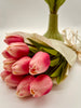 Real Feel Tulip Bundle of 12 - Fuchsia/White