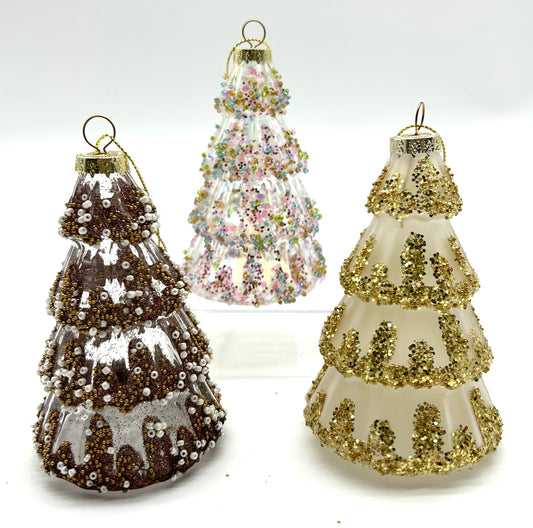 Glitter Tree Glass Ornament - 4.5"- 3 Styles