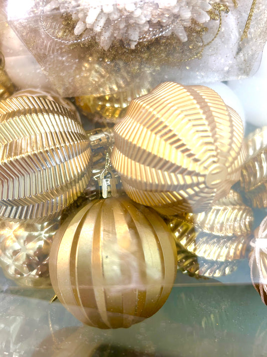 Assorted Gold and White Ornaments 3"