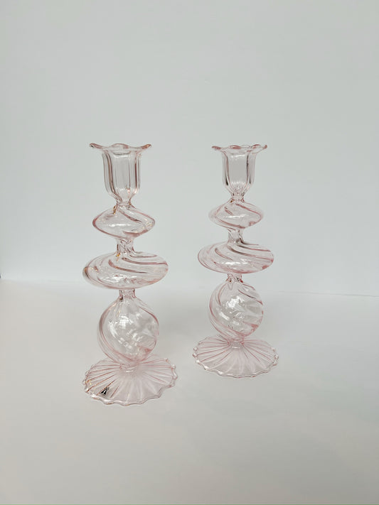 Swirl Candlesticks Pink, Set of 2