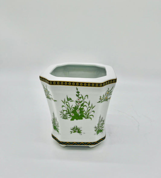 5" Green Floral Cachepot