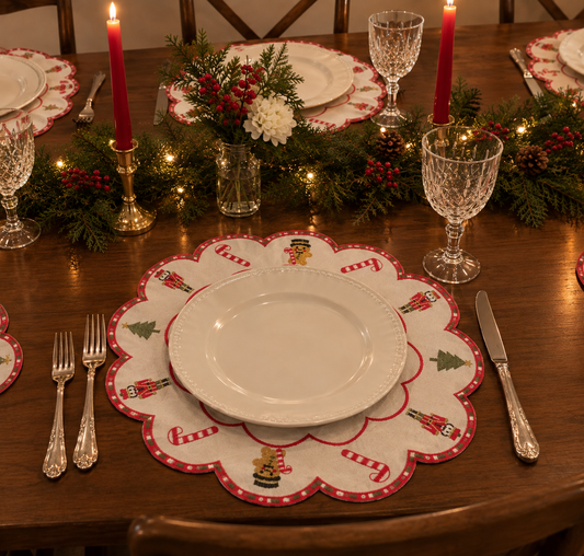 Candy Cane, Nutcrackers & Trees 15" Doily/Placemat Set of 4
