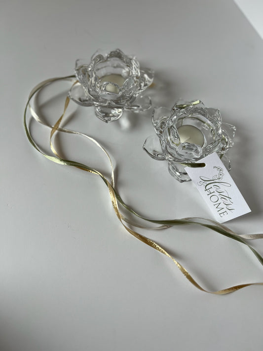 Pair of Crystal Lotus Votives