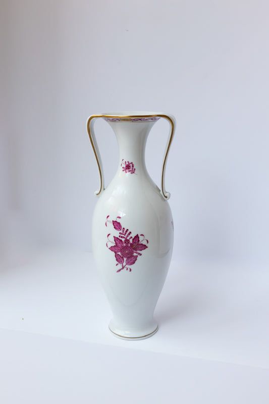 13" Vase w/ Handles Chinese Bouquet Raspberry