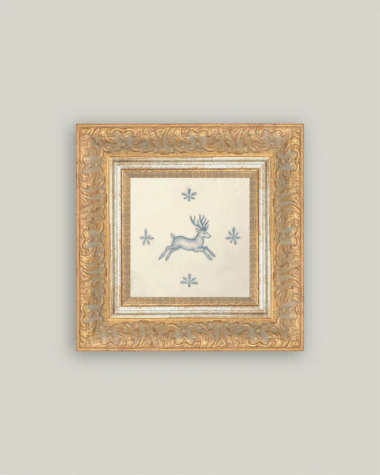 Leaping Stag Delft Tile Framed Art - 8" x 8"