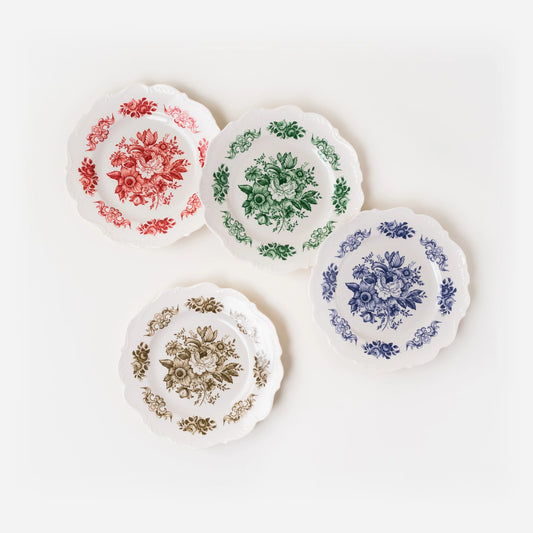 Toile Scalloped Plate - Set of 4 Assorted Colors