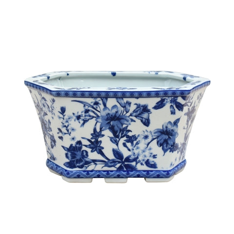 Blue & White Hexagonal Cachepot 11"