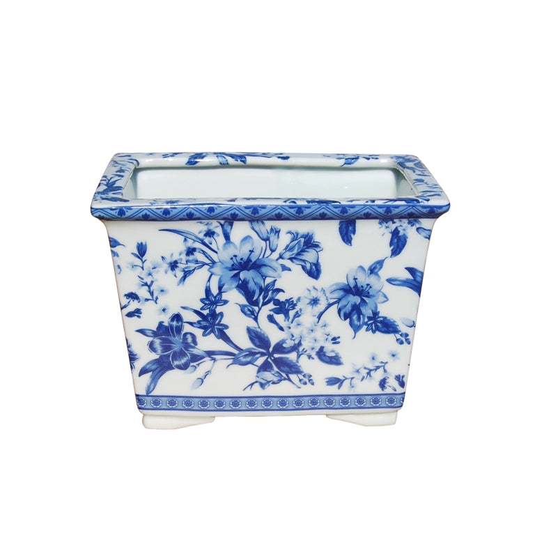 Blue & White 9" Rectangular Cachepot