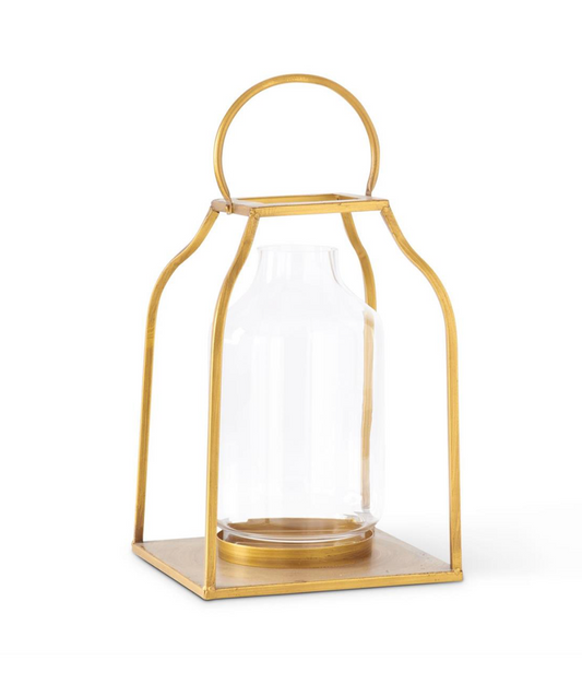 14.25" Gold Trapezoid Lantern w/ Hurricane