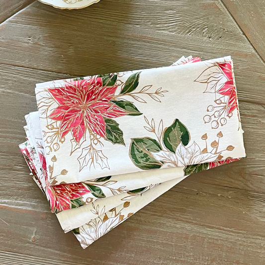 Ivory Poinsettia Napkin, Set of 4