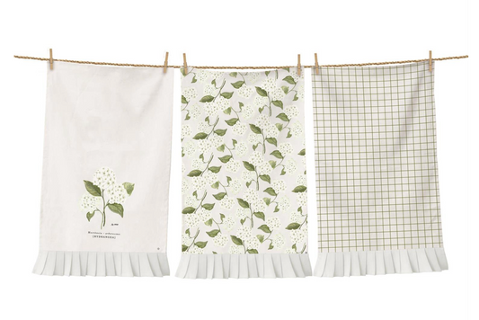 White Hydrangea Tea Towel S/3