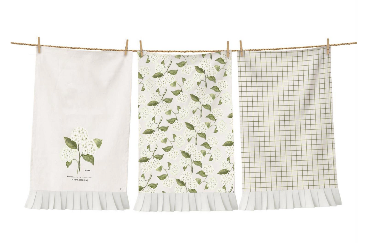 White Hydrangea Tea Towel S/3