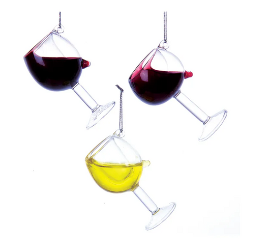Wine Glass Ornament  - 4"H - 2 Styles - Red/White