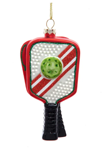 Pickleball Ornament  4.75" - Glass