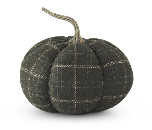 Green/Tan Plaid Fabric Pumpkin - 2 Sizes