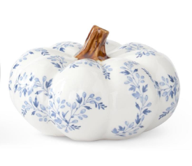White w/ Blue Floral Ceramic Pumpkins - 2 Sizes