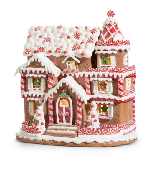 11" Lighted Peppermint Gingerbread House