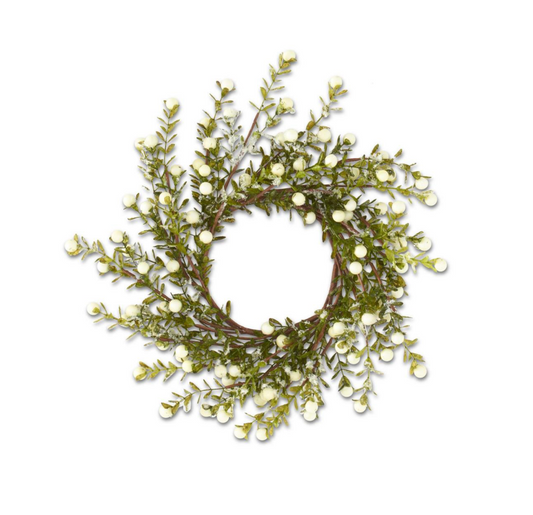 12.5" Glittered Snowy White Berry Leaf Candle Ring
