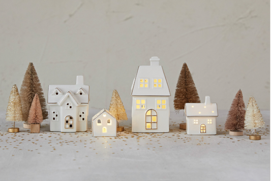 White Stoneware Village LED Set