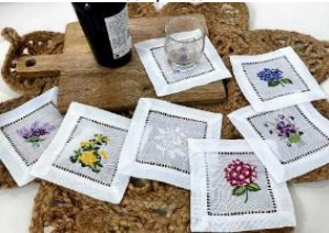 Embroidered Cocktail Napkins - Floral - S/4