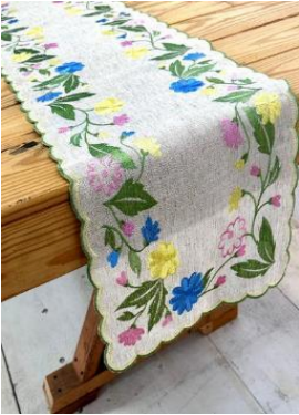 Soft Flowers Table Runner-Scalloped Edge