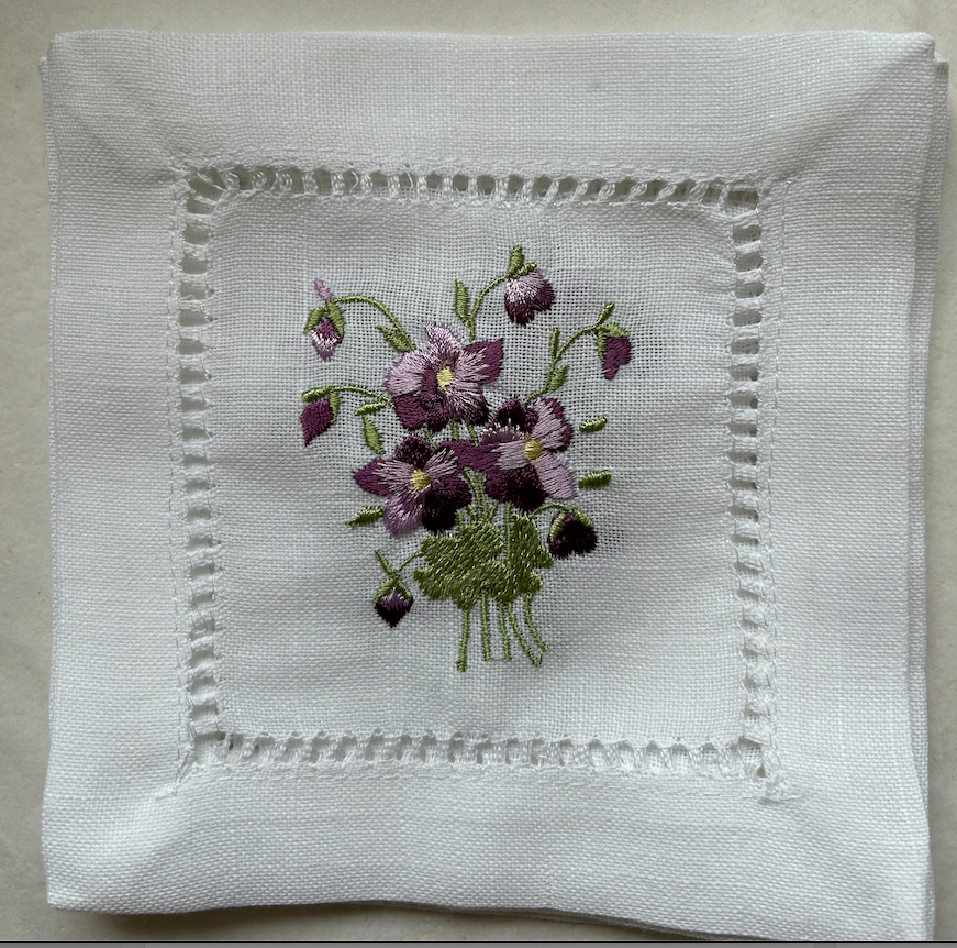 Embroidered Cocktail Napkins - Floral - S/4