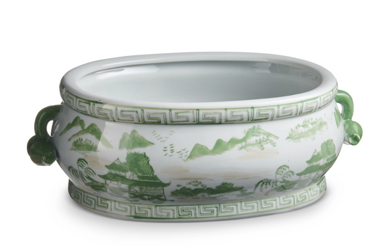 17" Green & White Planter
