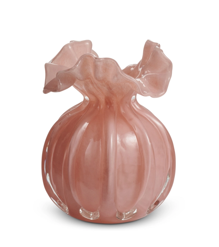 4.25" Pale Pink Ruffle Vase