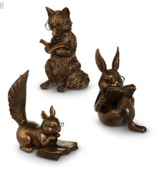 6.25" Antique Gold Reading Forest Friends