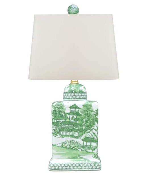 Green Chinoiserie Tea House Lamp
