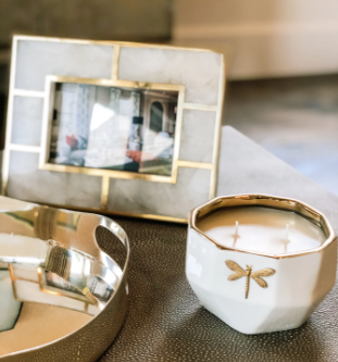 Dragonfly Capri Candle -Sea Salt+Orchid- Lg. Gold