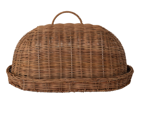Decorative Hand-Woven Rattan Tray & Cloche/Cover