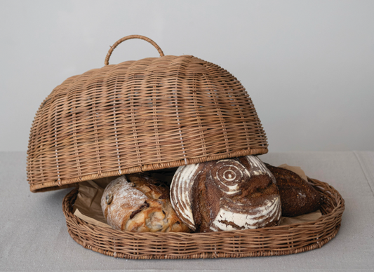 Decorative Hand-Woven Rattan Tray & Cloche/Cover