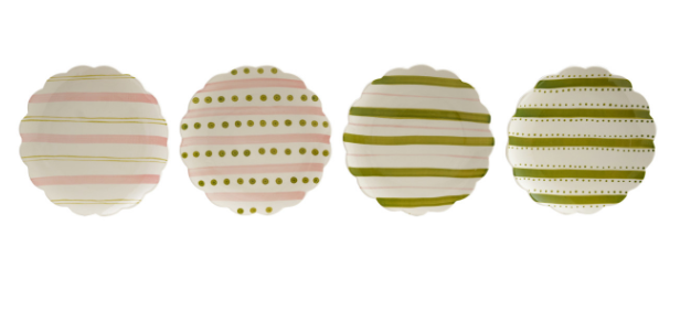 Hand-Painted Stoneware Plates w/Striped Pattern