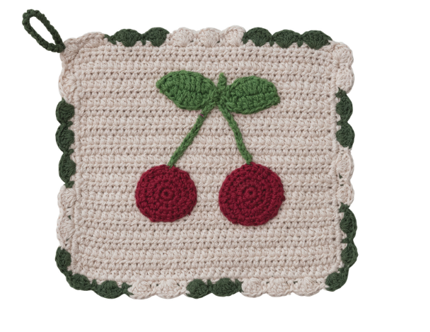 Cotton Crocheted Scalloped PotHolder w/Cherries