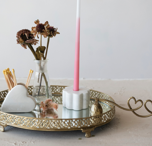 Marble Scalloped Taper Holder, White