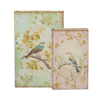 Multi-Colored Book Boxes with Bird and Floral Motifs