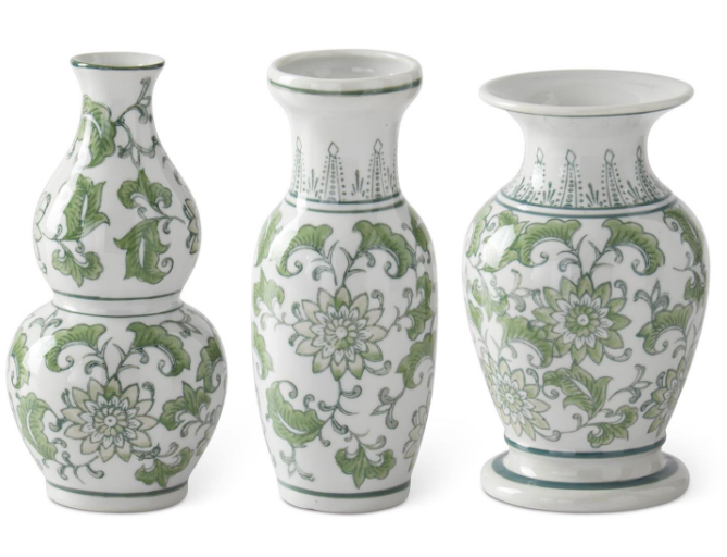 Green & White Chinoiserie Bud Vase