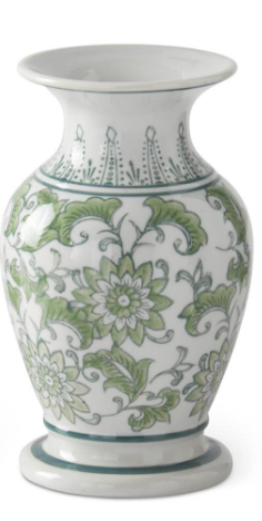 Green & White Chinoiserie Bud Vase