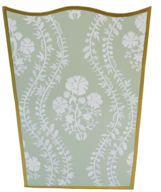 Sage Green Floral Trellis Wastepaper Basket