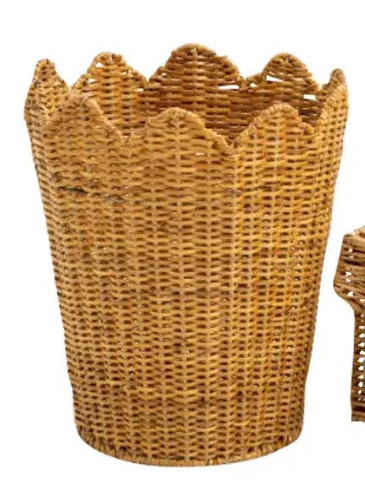 SCALLOPED WICKER WASTEPAPER BASKET
