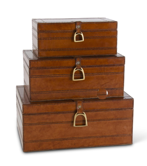 Brown Leather Nesting Box w/ Stirrup Latch