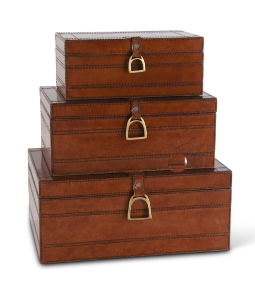 Brown Leather Nesting Box w/ Stirrup Latch