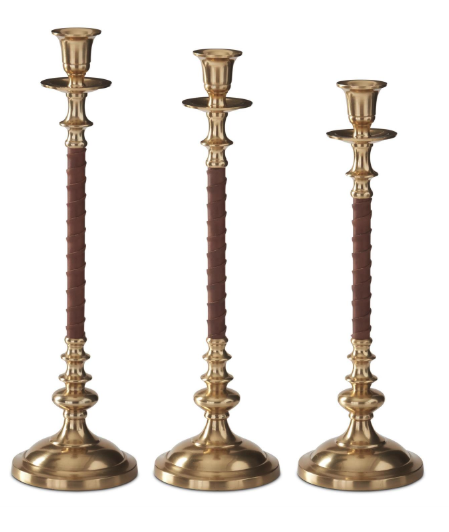 Brown Vegan Leather & Gold Taper Candleholder